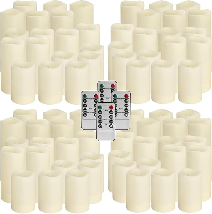 Set of 72 Flameless Led Battery Opeated (D2.2'' x H4''5''6'') Waterproof Outdoor Indoor Candles with 10-Key Remotes and Cycling 24 Hours Timer-Ruum Studio Home