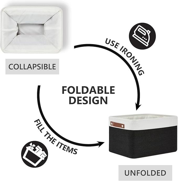 DULLEMELO Canvas Storage Bin with Handles, Fabric Bins for Shelves, Bedroom, Office,Nursery,Fabric Storage Baskets for Toys, Clothes,Gift(3-Pack Medium-15 inch X 11 inch X 9.5 inch , White&Black)-Ruum Studio Home