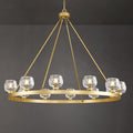 Gold Wagon Wheel Chandelier, 48 Inch Brass Chandeliers with Unique Glass Shade, 12-Light Crystal Large Wagon Wheel Chandeliers for Dining Room, High Ceiling Round Chandelier for Living Room, Foyer-Ruum Studio Home