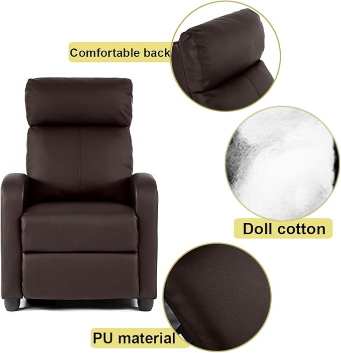 BestMassage | Recliner Chair | No Massage Function | Pu Brown | with Lumbar Support, Adjustable Push Back, Wide Armrests, Footrest & Padded Seat | Easy Assembly | for Living Room, Home Theatre-Ruum Studio Home