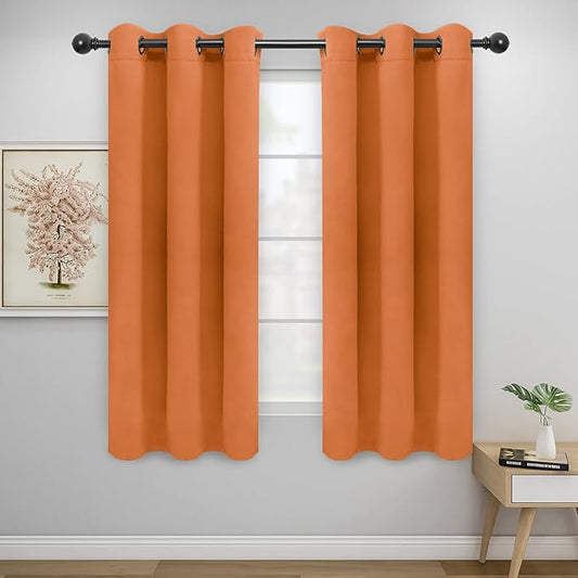 Easy-Going Blackout Curtains for Bedroom, Solid Thermal Insulated Grommet and Noise Reduction Window Drapes, Room Darkening Curtains for Living Room, 2 Panels(42x63 in, Orange)-Ruum Studio Home