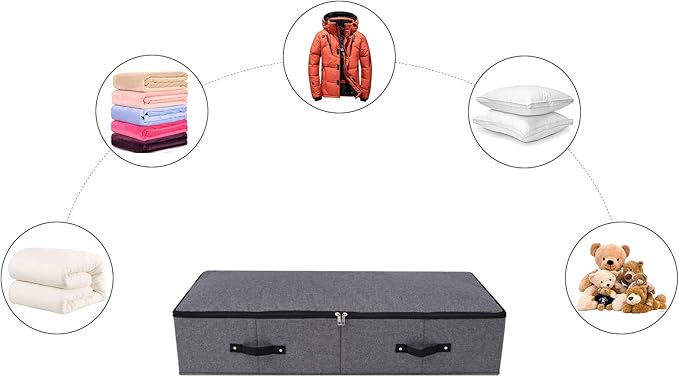 2PCS Foldable Blankets Clothes Comforters Storage Bin Organizer with Plastic Support Liner for Blankets, Towels, Comforter, Sweaters, Linen Sheets, Wrapping Paper, Black Grey-Ruum Studio Home