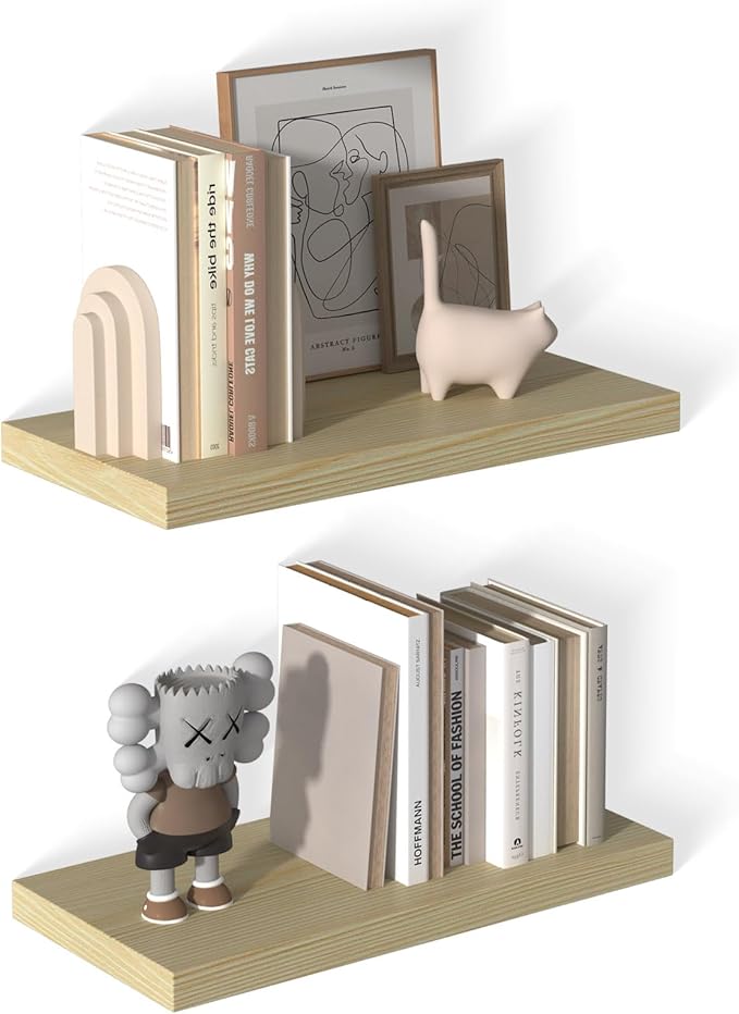 12 Inch Deep Floating Shelves for Wall 2 Pack Floating Shelves Large Storage Space Wall Mount Shelf for Living Room Kitchen Bathroom 24" W x 12" D x 1.2" H Oak-Ruum Studio Home