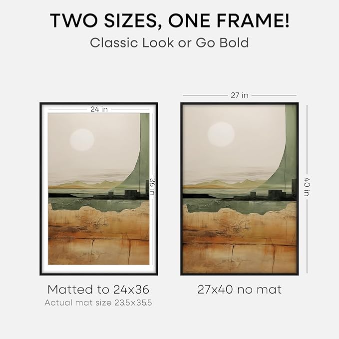 Homeforia Oak Wooden Poster Frame, 27x40, Black, Matted, Wall Mount, Modern Style, Set of 1-Ruum Studio Home