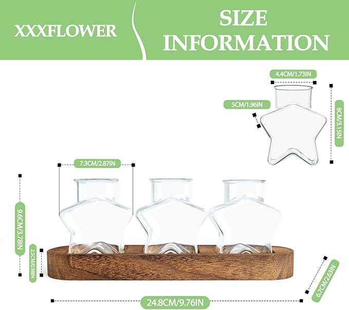 XXXFLOWER Plant Propagation Station with Wooden Stand，Air Plant Terrarium Starter Kits Star Vases for Flowers Plant Cutting Rooting Pots Indoor Hydroponic Glass Planter for Plant Lovers,3 Jars-Ruum Studio Home