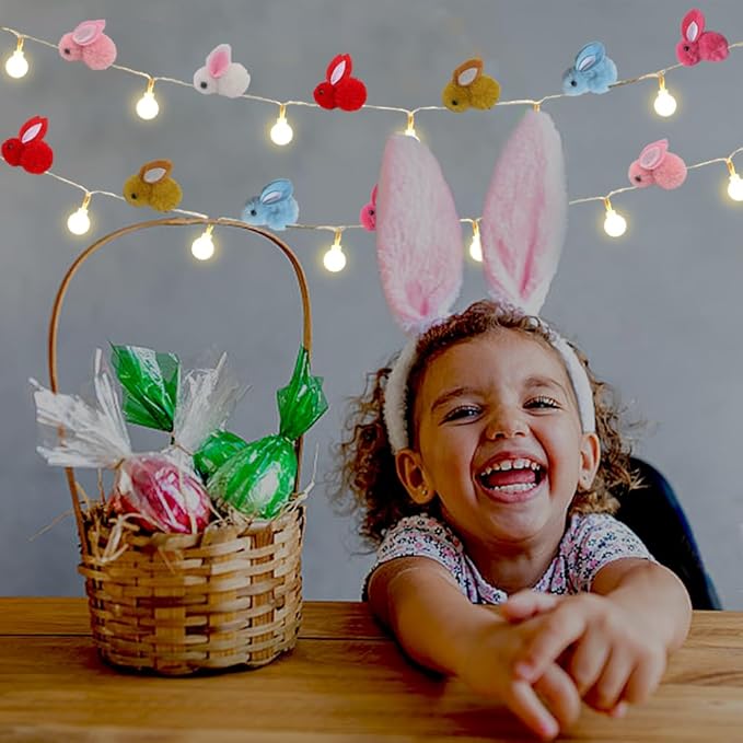 9.85Ft Easter Decor String Lights with Timer 20 Rabbit Shaped Pompoms 20 Ball LED Garland Battery Operated Easter Decorations Bunny Lights for Home Party Kids Room Bedroom Birthday Wedding Indoor-Ruum Studio Home