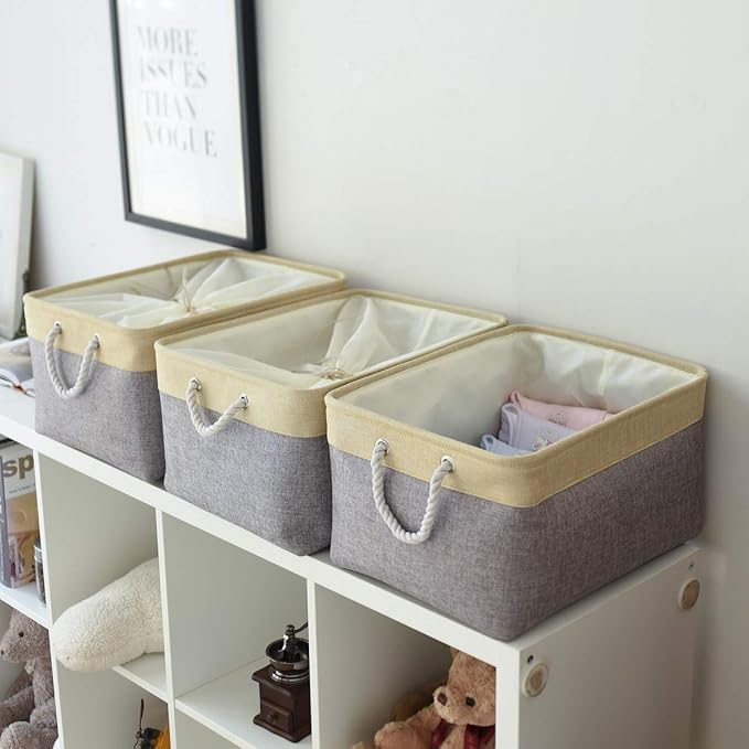 TheWarmHome Storage Baskets for Organizing, Extra Large-3Pack, 17.7L×13.8W×9.8H inch Large Sturdy Storage Bins, Decorative Storage Baskets for Shelves Closet Nursery (Gold&Grey)-Ruum Studio Home
