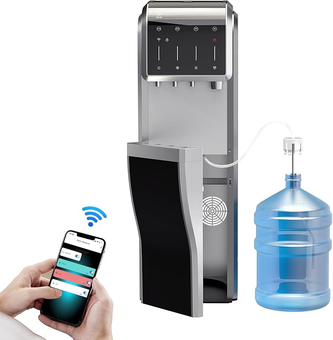 ICEPURE Multi-Function WiFi Water Cooler with Bullet and Crushed/Chewable Ice Maker, 5 Gallon Bottle Bottom Loading, Hot Cold Water Dispenser Built-in Ice Machine Combo, 35lbs/24H, Stainless Steel-Ruum Studio Home