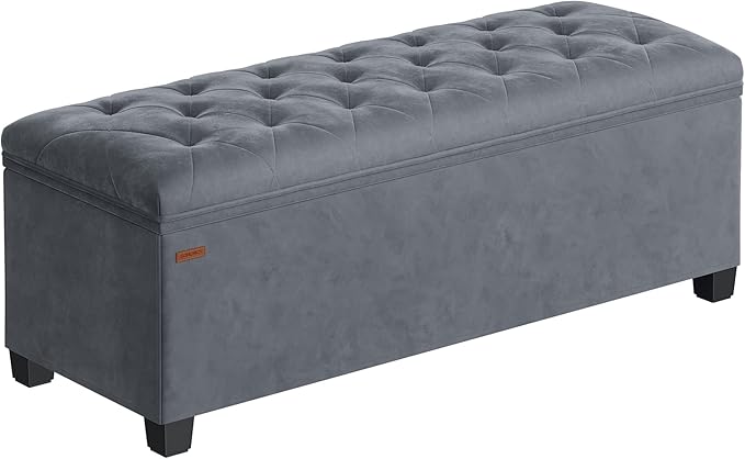 SONGMICS Velvet Storage Ottoman Bench, Foot Rest with Legs, 15.7 x 43 x 15.7 Inches, End of Bed Bench, Storage Chest, Load up to 660 lb, for Living Room, Bedroom, Entryway, Slate Gray ULSF089G01-Ruum Studio Home