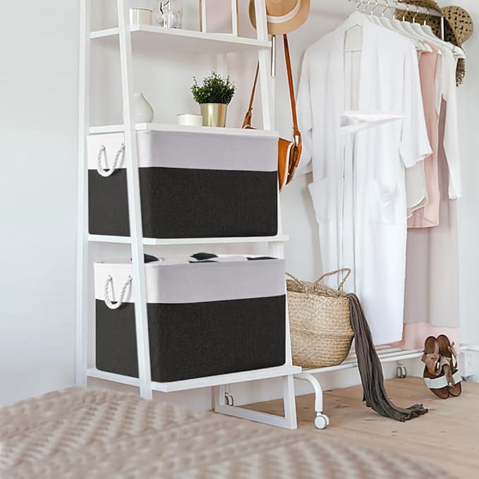 TheWarmHome Organization and Storage for Shelves - Extra Jumbo 3 Pack 20.5x15.7x13.8 inch Fabric Storage Basket for Organizing, Storage Bins for Shoes Towel Blanket (White & Black)-Ruum Studio Home