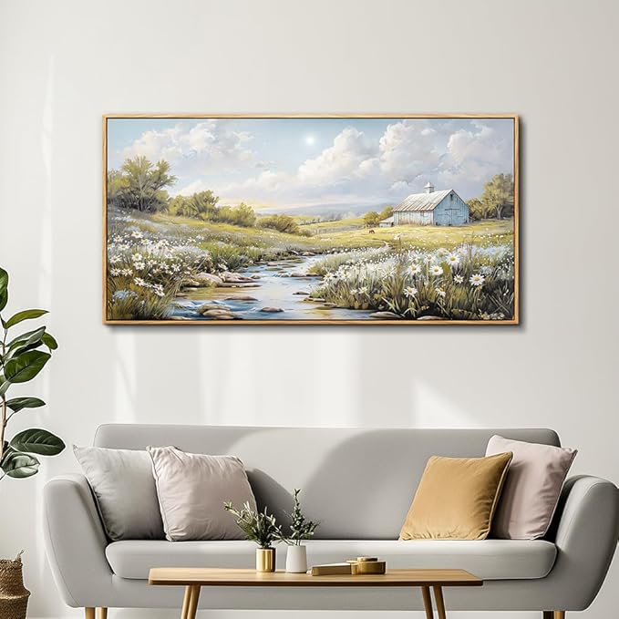 PHAOHUAXM Wood Framed Wall Art For Living Room Large Canvas Wall Decor For Bedroom Flower Watercolour Painting Office Decor Countryside Scenery Wall Picture Printing Artwork Home Decor 20x40 In-Ruum Studio Home