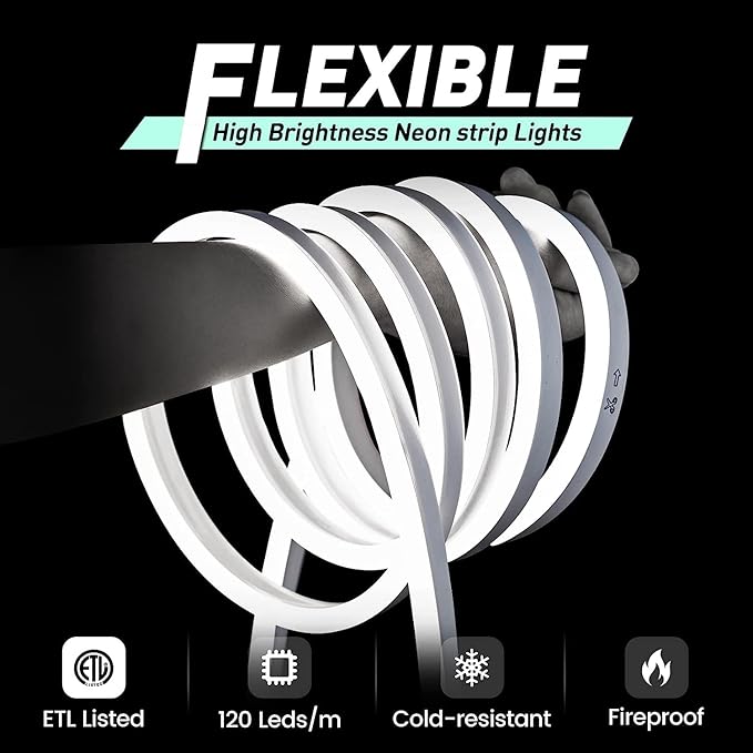 GZBtech Flexible LED Neon Rope Lights 132FT,AC 110-120V Waterproof Strip Light, 120 LEDs/M Cuttable Connectable Neon Lighting for Indoor Outdoor Home Decor/Commercial Building Use-Cold White 40M-Ruum Studio Home