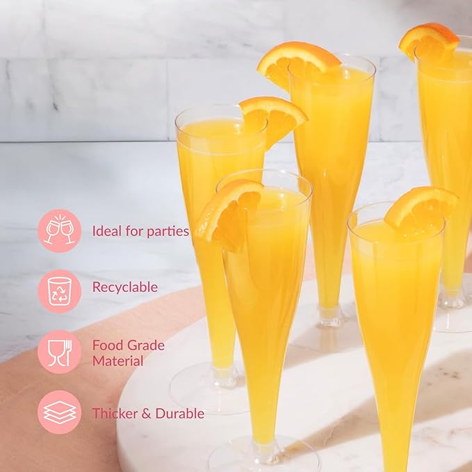Prestee 100 Pack Clear Plastic Champagne Flutes - 4.5 oz Durable Disposable Champagne Glasses for Parties, Weddings, Toasting and Large Celebrations - Elegant Wine Glasses Stemware for Easy Cleanup-Ruum Studio Home