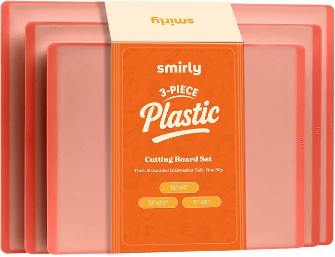 SMIRLY Plastic Cutting Board Set 3 Pieces, Non-Slip Dishwasher Safe Chopping Boards for Kitchen, Pink-Ruum Studio Home