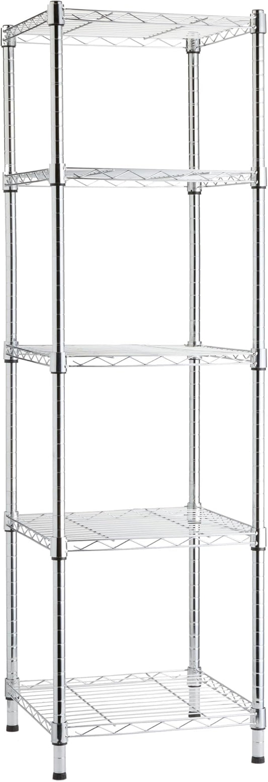 Amazon Basics 5-Shelf Tower Adjustable Storage Shelving Unit, Chrome, 16 D x 16 W x 54 H in-Ruum Studio Home