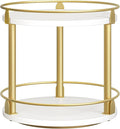 Lazy Susan Organizer, Rotating Spice Rack, 2 Tier Spice Turntable Organizer, Industrial Turntable Spice Holder, for Kitchen Countertop and Cabinet, Compact and Versatile, White and Gold SR22DW-Ruum Studio Home