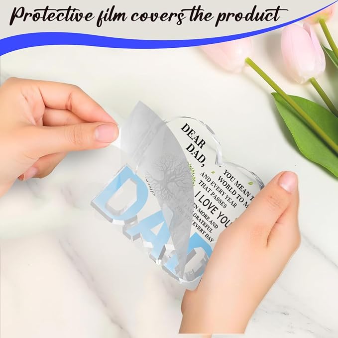 Best Dad Ever Gift from Daughter Son - Acrylic Heart-Shaped Plaque Father’s Day Birthday Gift - Unique Keepsake Desk Decor with Personalized Message-Ruum Studio Home