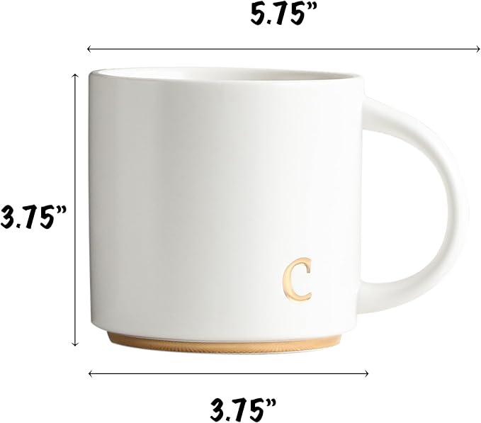 COLLECTIVE HOME - Monogram Ceramic Mugs, 15 oz Golden Initial Coffee Cups, Elegant Alphabet Tea Mugs, Elegant Personalized Mug with Gift Box, Luxurious Cups for Office and Home (c)-Ruum Studio Home