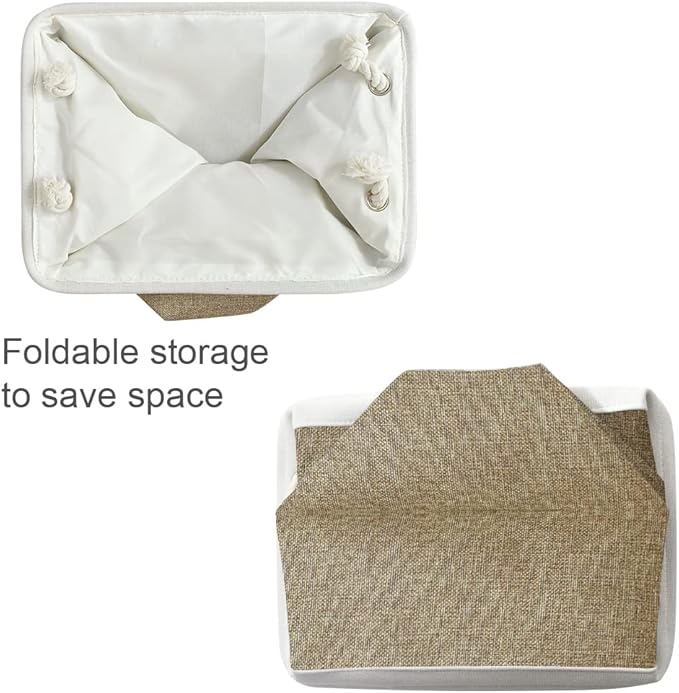 Organization and Storage Bins for Shelves - 17X15X12 inch 2 Pack Fabric Storage Cubes Collapsible Baskets for Organizing with Rope, Storage Box for Cloth Decorative (White&Khaki)-Ruum Studio Home