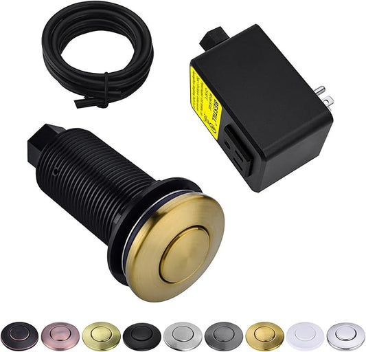 BESTILL Garbage Disposal Button, UL Listed, Cordless Sink Top Air Switch Kit for Waste Disposal, 3.6" Long Push Button with Brass Cover, Brushed Titanium Gold/Brushed Brass-Ruum Studio Home