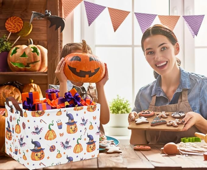 HIYAGON Rectangular Halloween Basket Trick or Treat Basket for Kids Boys and Girls Pumpkin Candy Box for Halloween Parties Cute Storage Bin Organizer Box Room Decor(Pumpkin)-Ruum Studio Home