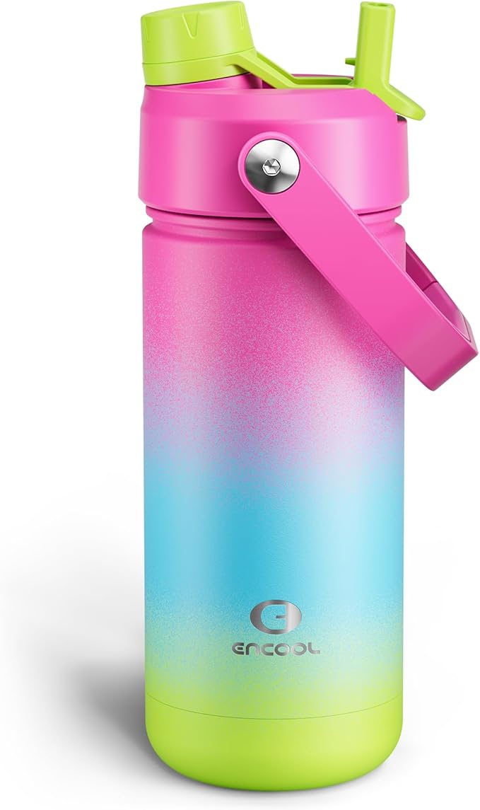 Insulated Water Bottle with Straw Stainless Steel Water Bottle, Leak-Proof, BPA-Free, Double Wall Vacuum Keeps Cold for 24 Hours for Sports, Travel, School (18 oz, Lime Sorbet)-Ruum Studio Home