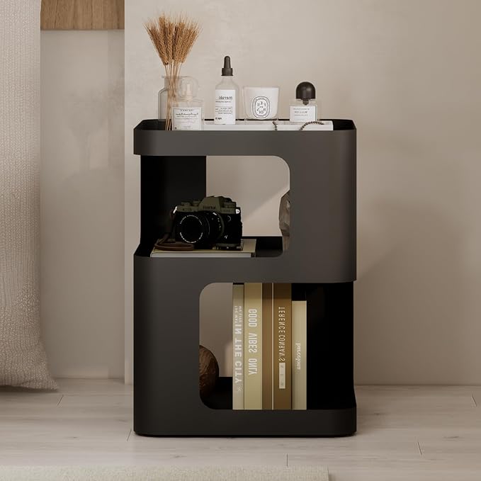 Modern Side Table, Metal Bedside Table Living Room, 3 Tier end Tables with Storage,Nightstand for Small Spaces, Living Room, Bedroom, Sturdy, No Assembly Required-Ruum Studio Home