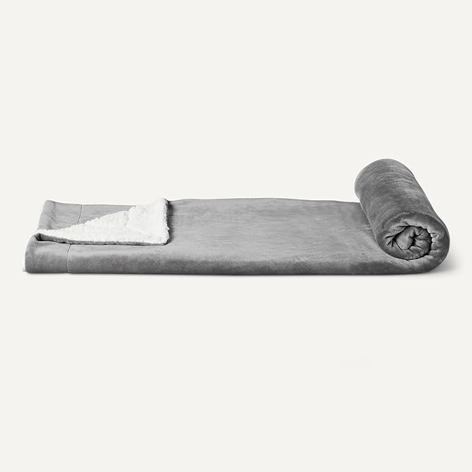 Amazon Basics Reversible Sherpa Throw Blanket, Dark Gray, 50"x60"-Ruum Studio Home