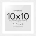 Homeforia 10x10 White Picture Frame, High-End Oak 10 x 10 Square Wooden Frames with Mat 8 by 8 Photo, 10by10 Wood Frame Matted to 8x8 Print, Wall or Tabletop Frames, Tempered Glass, Wall Kit, Set of 1-Ruum Studio Home