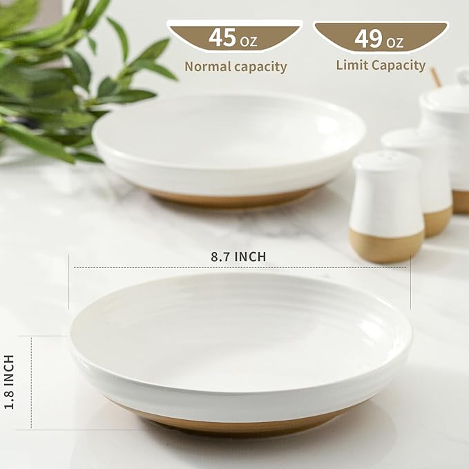 Pasta Bowls 32 OZ,Ceramic Salad Serving Bowls Set of 2,Large 8.7 inch Shallow Bowls Plates for Fruit,Noodle,Dinner,Soup Bowls for Christmas Gift,Dishwasher & Microwave Safe,White-Ruum Studio Home