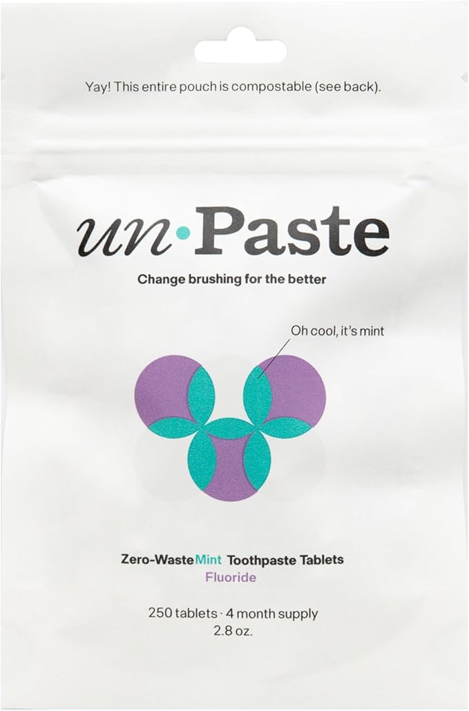New Formula, Unpaste Toothpaste Tablets, Fluoride Mint, Xylitol Free, Vegan, Plastic Free, Travel-Friendly, Resealable Packet, 250ct, 4 Month Supply-Ruum Studio Home