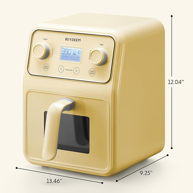 BUYDEEM F51 8-in-1 Air Fryer 4.2QT, Retro Countertop Airfryer Oven with Visible Window, Shake Reminder, One-touch Control with LCD Display, Mellow Yellow-Ruum Studio Home