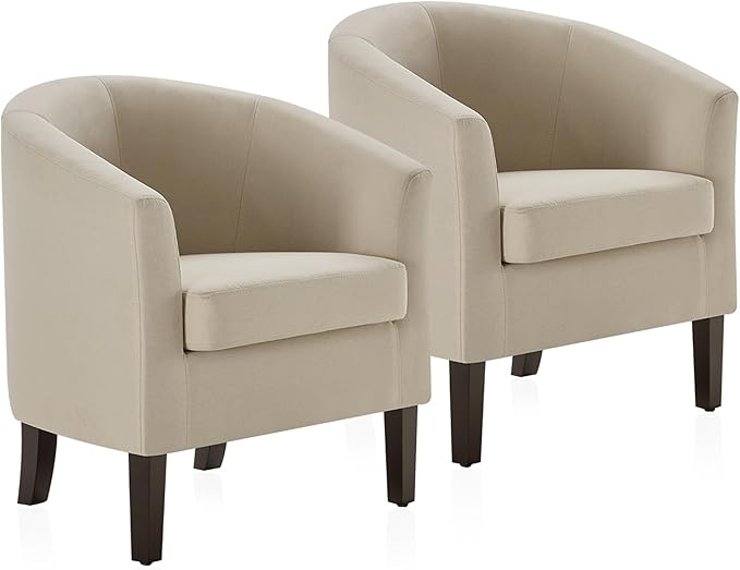 BELLEZE Accent Barrel Chair, Set of 2 Faux Leather Round Club Tub Sofa Corner Chair with Flared Legs and Cozy Soft Padding for Living Room Bedroom Waiting Room - Beige-Ruum Studio Home