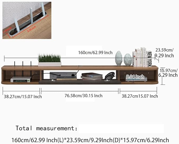 Pmnianhua Floating TV Shelf, 63" Wall Mounted TV Stand Console for Bedroom & Livingroom (Walnut)-Ruum Studio Home
