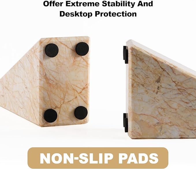 Marble Bookends，Natural Decorative Bookend for Shelves, Non-Skid Book End for Heavy Books, Idea Book Stoppers & Holder for Desk Bookshelf Decor, Modern Home Decor Cream Color Book Ends, Set of 2-Ruum Studio Home