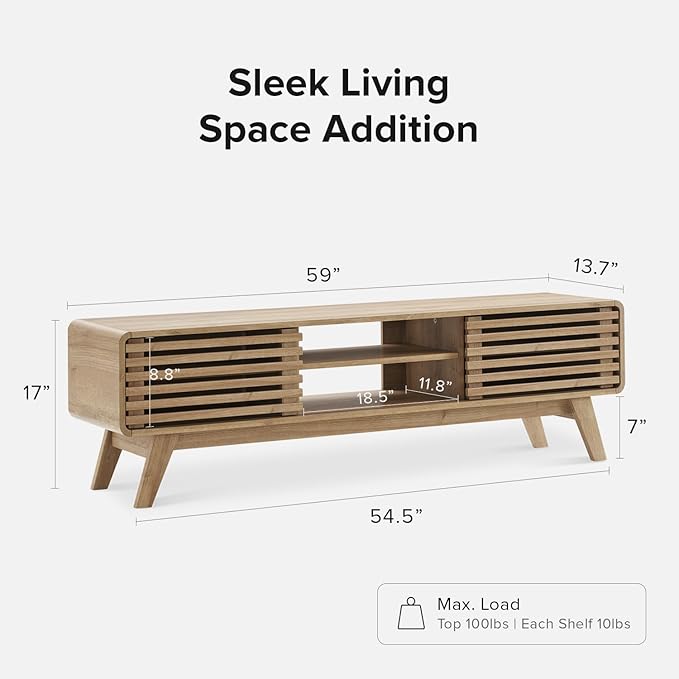 mopio Ensley TV Stand, Mid Century Modern for 55/60/65 inch TV, Farmhouse TV Stand, Entertainment Center with Storage, TV and Media Consol for Living Room (Oak, 59")-Ruum Studio Home