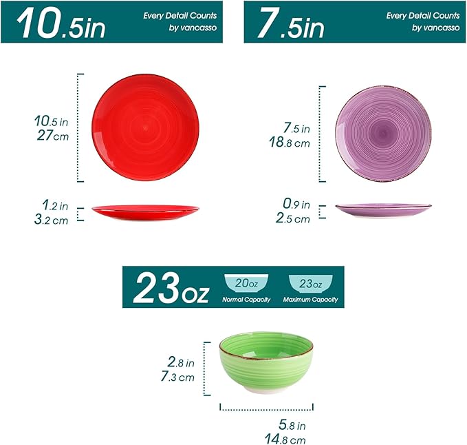 vancasso Bonita Dinnerware Set Muticolor Stoneware 18 Pieces Service for 6, Handpainted Spirals Pattern Stoneware Plates and Bowls Set-Ruum Studio Home