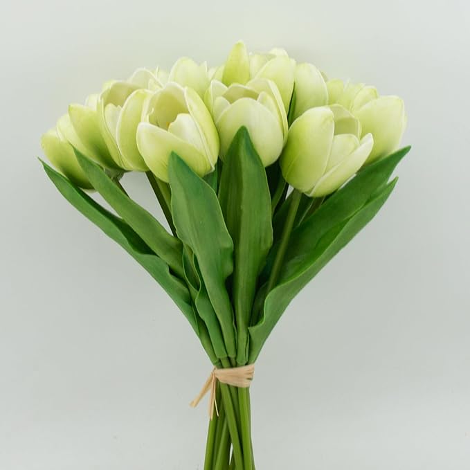 Buart Artificial Tulip in Bulk for Home Kitchen Wedding Bridal Bouquet,Fake Flowers for Valentine's Day Mother's Day Easter Table Centerpieces Decorations(Green,Real-Touch,12pcs)-Ruum Studio Home