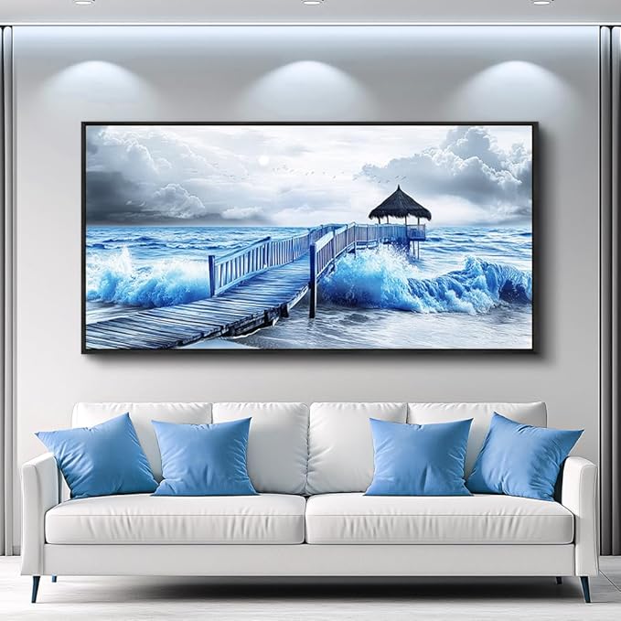 ZUITINGHUA Large Black Framed Wall Decor For Living Room Canvas Wall Art For Office Modern Wall Decorations For Bedroom Ocean Landscape Painting Black And White Pictures Artwork Home Decor 24x48 In-Ruum Studio Home