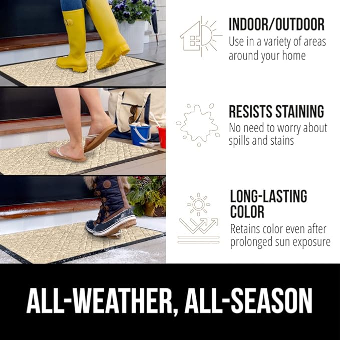 GORILLA GRIP 100% Waterproof All-Season WeatherMax Doormat, 72x24, US Designed Natural Rubber, Stain and Fade Resistant, Low Profile Indoor Outdoor Door Mats, Easy Clean Patio Mat, Modern Latte-Ruum Studio Home