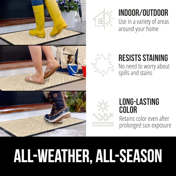 GORILLA GRIP 100% Waterproof All-Season WeatherMax Doormat, 47x35, US Designed Natural Rubber, Stain and Fade Resistant, Low Profile Indoor Outdoor Door Mats, Easy Clean Patio Mat, Modern Latte-Ruum Studio Home