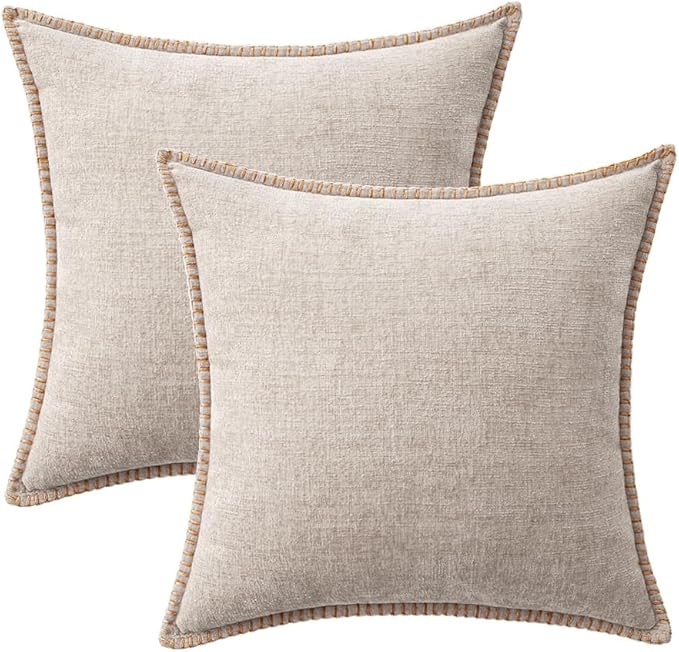 MIULEE Pack of 2 Couch Throw Pillow Covers 20x20 Inch Light Brown Farmhouse Decorative Pillow Covers with Stitched Edge Soft Chenille Solid Dyed Pillow Covers for Sofa Bed Living Room-Ruum Studio Home