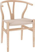 Wishbone Chair Natural Solid Wood Dining Chair/Hans Vegner Y Chair Rattan and Wood Accent Armrest Chair (Ash Wood + Natural Wood Color)-Ruum Studio Home