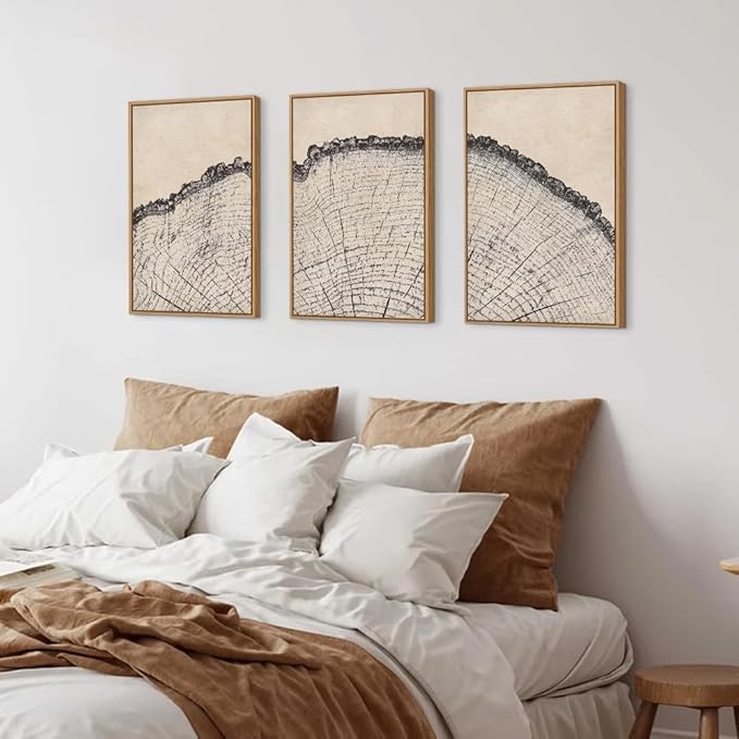 HPINUB Vintage Wood Tree Rings Wall Art Set, Framed Canvas Paintings, Black and White Nature-Inspired Decorative for Modern Home Decor for Living Room, Bedroom, Dining Room, Office- 16"x24"x3-Ruum Studio Home