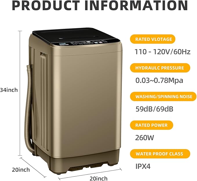 Portable Washing Machine 2.3 Cu. Ft. Full-Automatic Compact Washer Machine for Apartment, 10 Wash Program Small Portable Washer for Dorm, Apartment, RV, Home, Golden-Ruum Studio Home