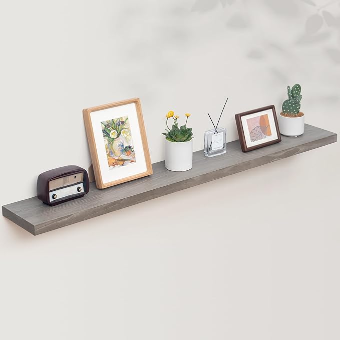 Axeman Floating Shelves for Wall, Rustic Elm Wood 56'' W x 8" D Wall Shelf with Invisible Bracket, Large Long Wall Mounted Storage Shelves for Living Room, Bedroom, Kitchen, Bathroom Decor, Grey-Ruum Studio Home