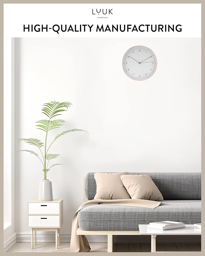LUUK LIFESTYLE Timeless Wall Clock with Silent Movement and no Ticking, Elegant Design, for Children's Room, Living Room, Bathroom, 12”, White and Rosegold-Ruum Studio Home