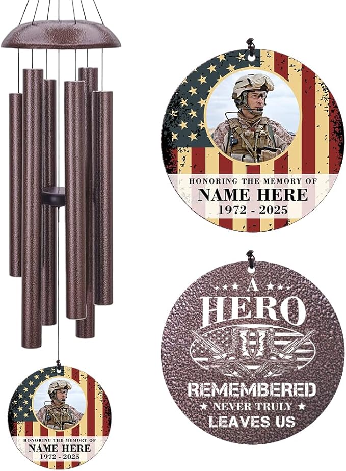 36inch Personalized Wind Chimes, Memorial Wind Chimes for US Veteran, Wind Chime for Loss of Loved Dad/Mom, Sympathy Memorial Gifts, Thank You Veteran Solider-Ruum Studio Home