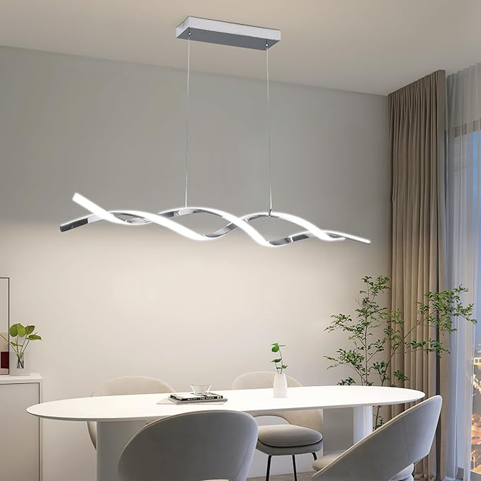 Modern Ceiling Chandelier Light, Acrylic Anti Flicker Pendant Lamp with Remote Control Dimmable 3 Color Mode & Brightness (Warm Cool Neutral Light) for Kitchen Bar-Ruum Studio Home