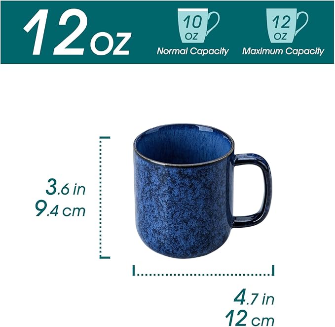 vancasso STARRY Coffee Mugs Set, 12 oz Ceramic Coffee Cups for Latte Hot Tea Cappuccino Cocoa Milk Stoneware Cups Set of 6, Dishwasher & Microwave Safe, Blue-Ruum Studio Home